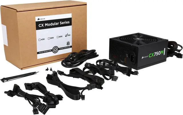 Alt view image 7 of 7 - Corsair Certified Refurbished CX750M (CP-9020061-NA) CX-M Series 750W 80 Plus Bronze Active PFC Modular Power Supply