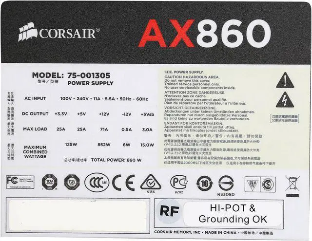 Alt view image 6 of 7 - Corsair Certified AX Series AX860 860W SLI Ready CrossFire Ready 80 Plus Platinum Power Supply