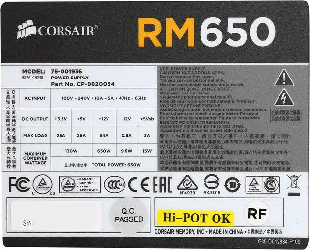 Alt view image 6 of 7 - Corsair Certified CP-9020054-NA RM Series RM650 650W ATX12V v2.31 and EPS 2.92 80 PLUS GOLD Certified Full Modular Active PFC Power Supply