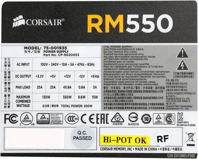 Alt view image 6 of 7 - Corsair Certified CP-9020053-NA RM Series RM550 - 550 Watt 80 PLUS Gold Certified Fully Modular PSU