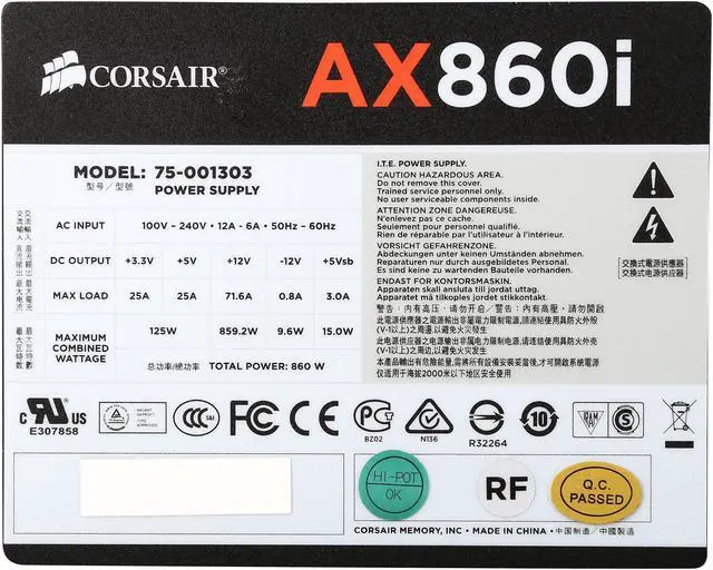 Alt view image 6 of 7 - Corsair Certified AXi Series AX860i 860W SLI Ready CrossFire Ready 80 Plus Platinum Power Supply
