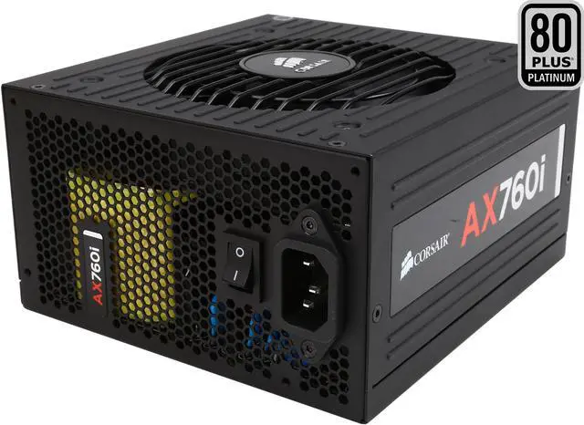 Main image of Corsair Certified CP-9020036-NA AXi series AX760i 760W Digital ATX12V / EPS12V SLI Ready CrossFire Ready 80 PLUS PLATINUM Certified Full Modular Active PFC Power Supply New 4th Gen CPU Certified Haswell Ready