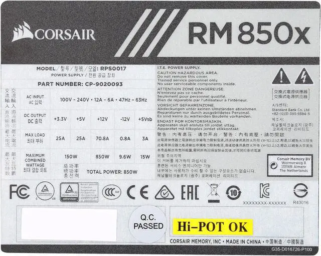 Alt view image 7 of 7 - CORSAIR RMx Series RM850X 850W 80 PLUS GOLD Haswell Ready Full Modular ATX12V & EPS12V SLI and Crossfire Ready Power Supply