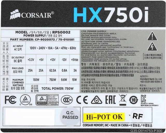 Alt view image 6 of 7 - Corsair Certified HXi Series HX750i 750W High Performance 80Plus Platinum Full Modular Power Supply