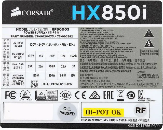 Alt view image 6 of 7 - Corsair Certified HXi Series HX850i 850W High Performance 80 Plus Platinum Full Modular Power Supply