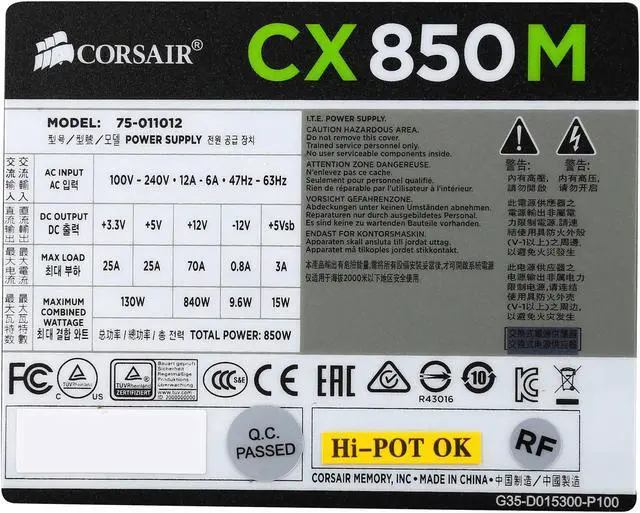 Alt view image 6 of 7 - Corsair Certified CP-9020099-NA CX Series CX850M - 850 Watt 80 PLUS Bronze Certified Modular ATX Power Supply 2015 Edition