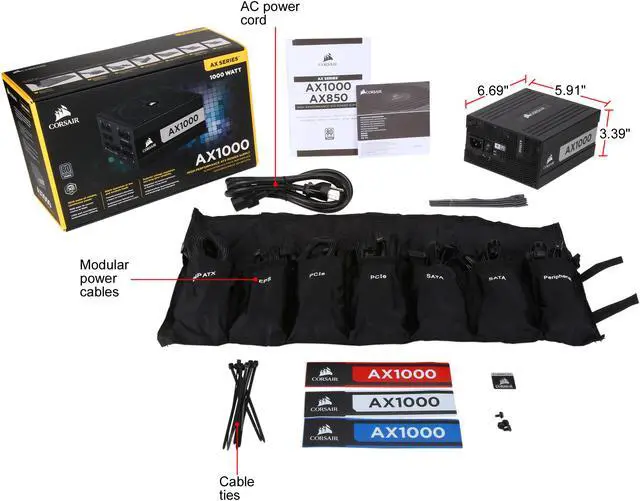 Alt view image 7 of 7 - CORSAIR AX Series AX1000 CP-9020152-NA 1000 W ATX12V 80 PLUS TITANIUM Certified Full Modular Power Supply