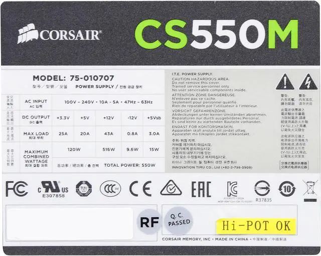 Alt view image 7 of 8 - Corsair Certified CS-M Series CS550M 550W 80 Plus Gold Active PFC Modular Power Supply