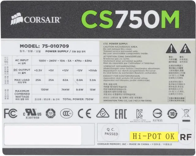 Alt view image 7 of 8 - Corsair Certified CS-M Series C750M 750W 80 Plus Gold Active PFC Modular Power Supply