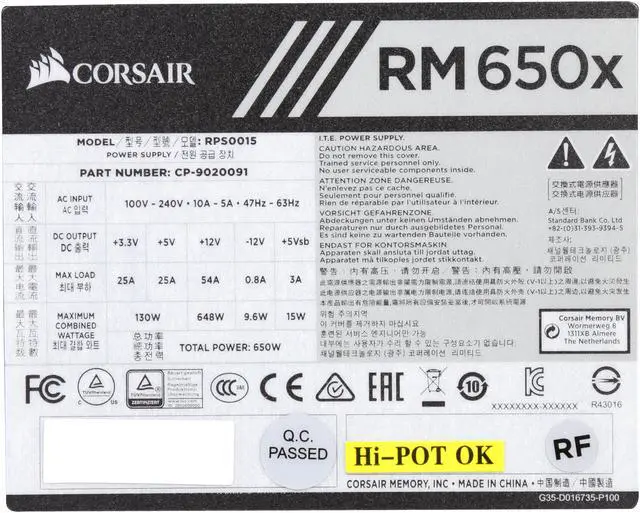 Alt view image 6 of 7 - Corsair Certified CP-9020091-NA RMx Series RM650x 650W 80 Plus Gold Full Modular Power Supply