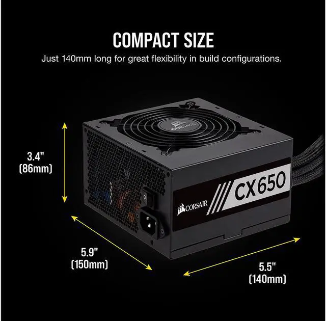 Alt view image 6 of 8 - CORSAIR CX Series CX650 650W ATX12V 80 PLUS BRONZE Certified Active PFC Power Supply, CP-9020122-NA