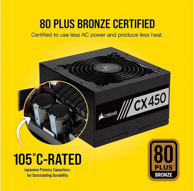 Alt view image 5 of 8 - CORSAIR CX Series CX450 450W ATX12V 80 PLUS BRONZE Certified Active PFC Power Supply, CP-9020120-NA