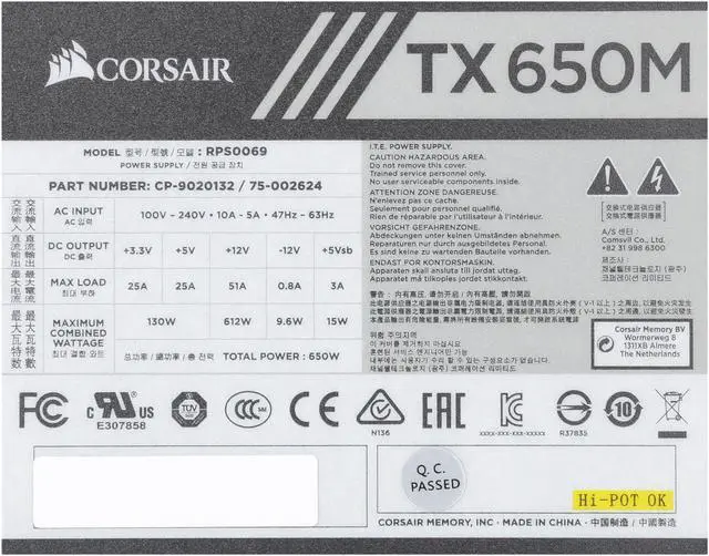 Alt view image 6 of 7 - CORSAIR TX-M Series TX650M CP-9020132-NA 650 W ATX12V v2.4 / EPS 2.92 80 PLUS GOLD Certified Semi-Modular Active PFC Power Supply
