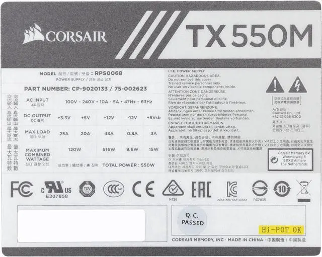 Alt view image 7 of 8 - CORSAIR TX-M Series TX550M CP-9020133-NA 550 W ATX12V v2.4 / EPS v2.92 80 PLUS GOLD Certified Semi-Modular Power Supply