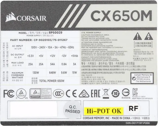 Alt view image 6 of 7 - Corsair Certified CP-9020103-NA CX650M 650W ATX12V / EPS12V SLI Ready CrossFire Ready 80 PLUS BRONZE Certified Semi-Modular Active PFC Power Supply