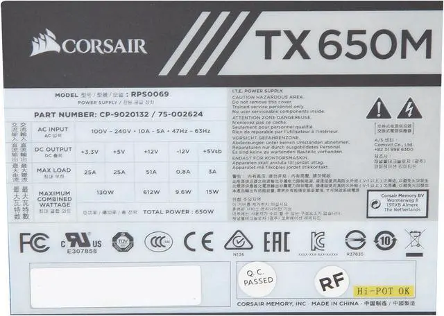 Alt view image 6 of 7 - CORSAIR TX-M Series TX650M CP-9020132-NA/RF 650 W ATX12V v2.4 / EPS 2.92 80 PLUS GOLD Certified Semi-Modular Active PFC Power Supply