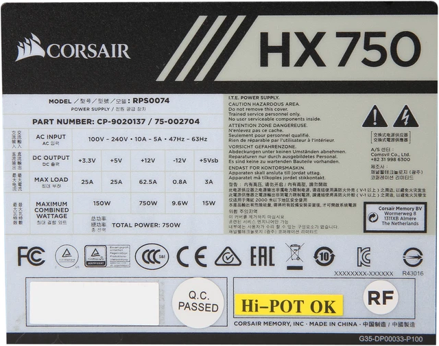 Alt view image 7 of 8 - CORSAIR HX Series HX750 CP-9020137-NA/RF 750 W ATX12V v2.4 / EPS12V 2.92 80 PLUS PLATINUM Certified Full Modular Power Supply