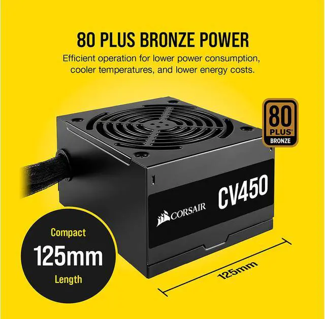 Alt view image 3 of 7 - CORSAIR CV Series CV450 CP-9020209-NA 450 W ATX12V 80 PLUS BRONZE Certified Non-Modular Power Supply