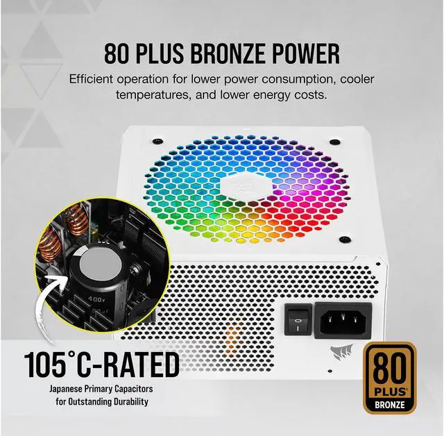 Alt view image 2 of 7 - CORSAIR CX-F RGB Series CX750F RGB White 750W 80 PLUS Bronze Fully Modular ATX Power Supply, CP-9020227-NA