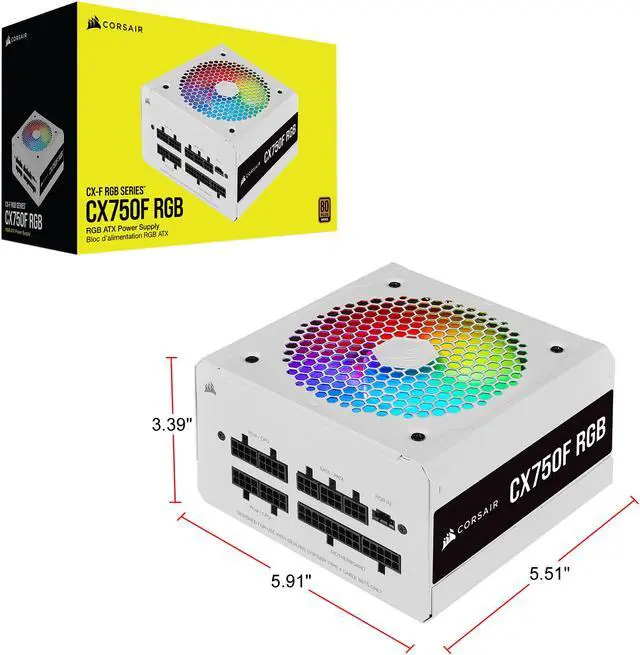 Alt view image 7 of 7 - CORSAIR CX-F RGB Series CX750F RGB White 750W 80 PLUS Bronze Fully Modular ATX Power Supply, CP-9020227-NA