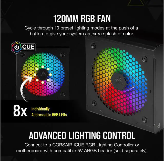 Alt view image 3 of 13 - CORSAIR CX-F RGB Series CX750F RGB 750W 80 PLUS Bronze Fully Modular ATX Power Supply, CP-9020218-NA