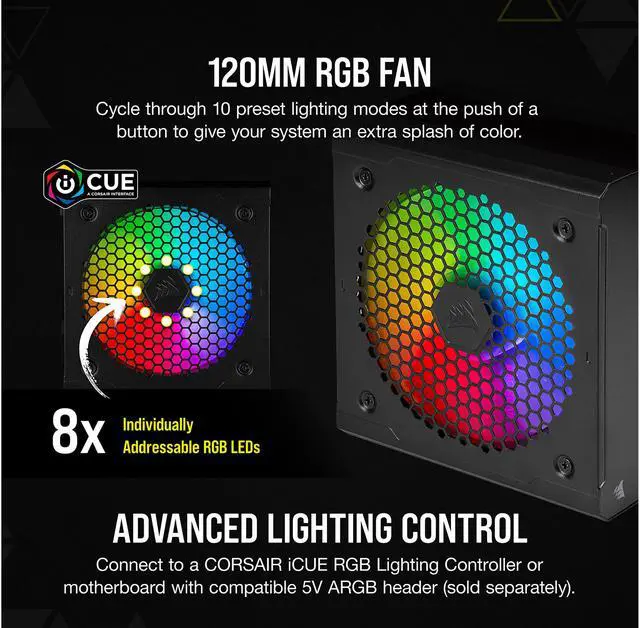 Alt view image 3 of 7 - CORSAIR CX-F RGB Series CX650F RGB 650W 80 PLUS Bronze Fully Modular ATX Power Supply, CP-9020217-NA