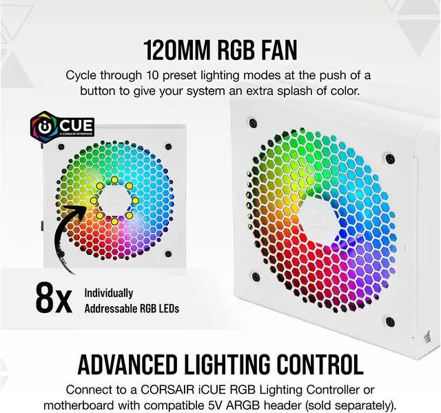Alt view image 4 of 8 - CORSAIR CX-F RGB Series CX550F RGB White 550W 80 PLUS Bronze Fully Modular ATX Power Supply, CP-9020225-NA