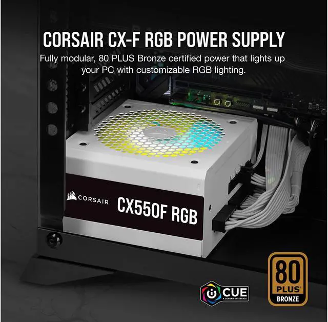 Alt view image 2 of 8 - CORSAIR CX-F RGB Series CX550F RGB White 550W 80 PLUS Bronze Fully Modular ATX Power Supply, CP-9020225-NA