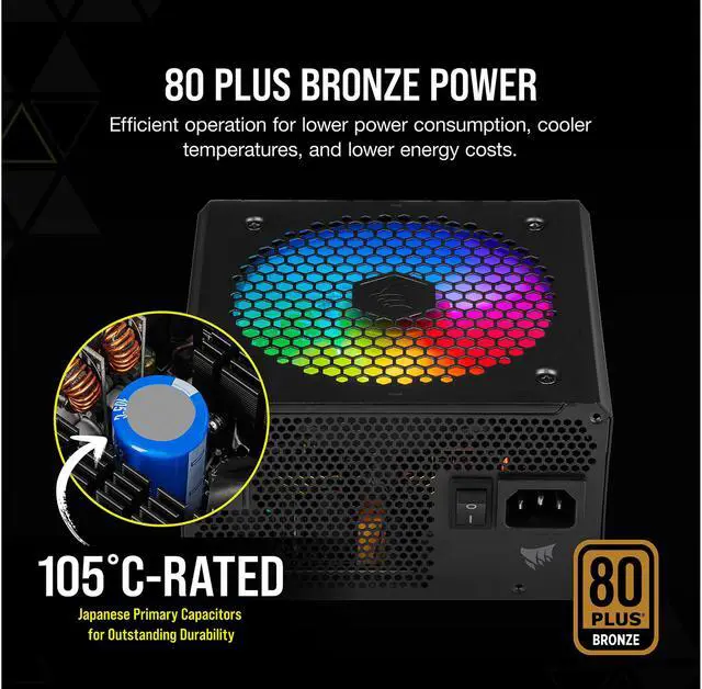 Alt view image 2 of 6 - CORSAIR CX-F RGB Series CX550F RGB 550W 80 PLUS Bronze Fully Modular ATX Power Supply, CP-9020216-NA