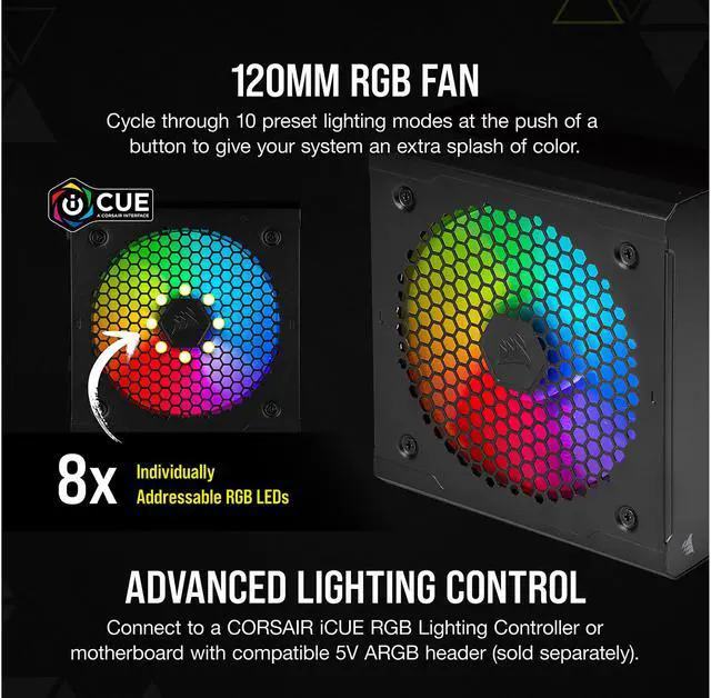 Alt view image 3 of 6 - CORSAIR CX-F RGB Series CX550F RGB 550W 80 PLUS Bronze Fully Modular ATX Power Supply, CP-9020216-NA