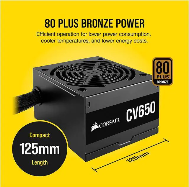 Alt view image 3 of 7 - CORSAIR CV Series CV650 CP-9020236-NA 650 W ATX12V / EPS12V 80 PLUS BRONZE Certified Non-Modular Active PFC Power Supply