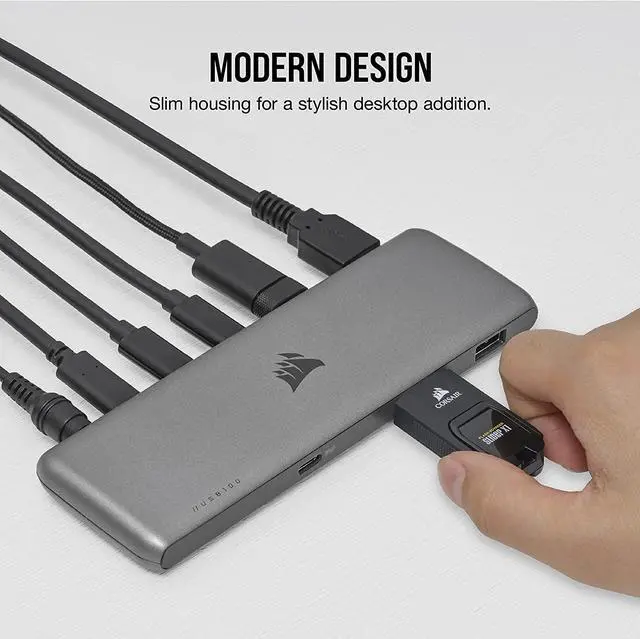 Alt view image 4 of 6 - Corsair USB100 7-Port USB-C/USB-A Expansion Hub - 3X USB Type-C Ports - 4X USB Type-A Ports - Self-Powered - Durable Housing (CU-9000003-NA)