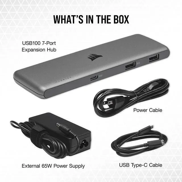 Alt view image 5 of 6 - Corsair USB100 7-Port USB-C/USB-A Expansion Hub - 3X USB Type-C Ports - 4X USB Type-A Ports - Self-Powered - Durable Housing (CU-9000003-NA)