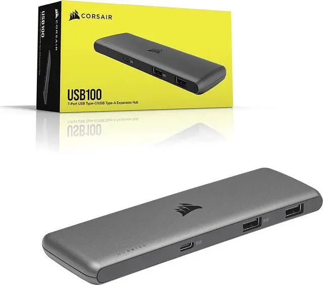 Alt view image 6 of 6 - Corsair USB100 7-Port USB-C/USB-A Expansion Hub - 3X USB Type-C Ports - 4X USB Type-A Ports - Self-Powered - Durable Housing (CU-9000003-NA)