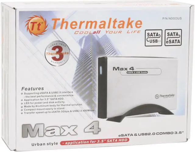 Alt view image 6 of 6 - Thermaltake MAX 4 N0003US Aluminum & Plastic 3.5" SATA II & SATA I USB2.0 & eSATA Combo External Enclosure