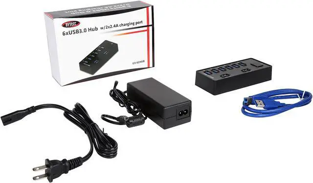 Alt view image 7 of 7 - BYTECC U3-6CHUB USB 3.0 Super Speed 6 Ports HUB 5Gbps Data Rate & 2x 2.4a Charging Port With a 60 Watts (12V;5A) Power Adapter