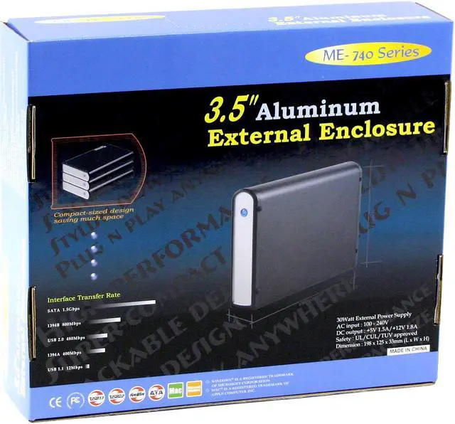 Alt view image 5 of 5 - BYTECC ME-740U2FB Aluminum 3.5" IDE USB 2.0(type B) + IEEE1394 Black External Enclosure