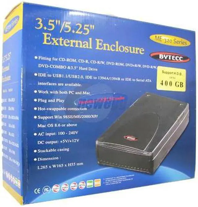 Alt view image 5 of 5 - BYTECC ME-320U2FB Aluminum & Plastic 5.25" IDE USB & 1394 Black External Enclosure