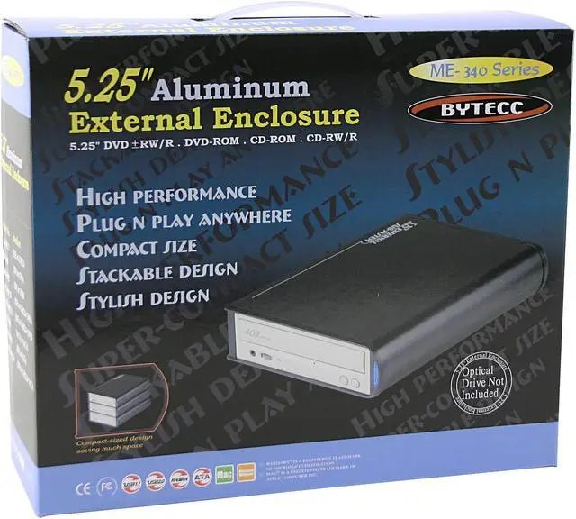 Alt view image 5 of 5 - BYTECC ME-340U2F-BK Aluminum 5.25" IDE USB & 1394 Black External Enclosure