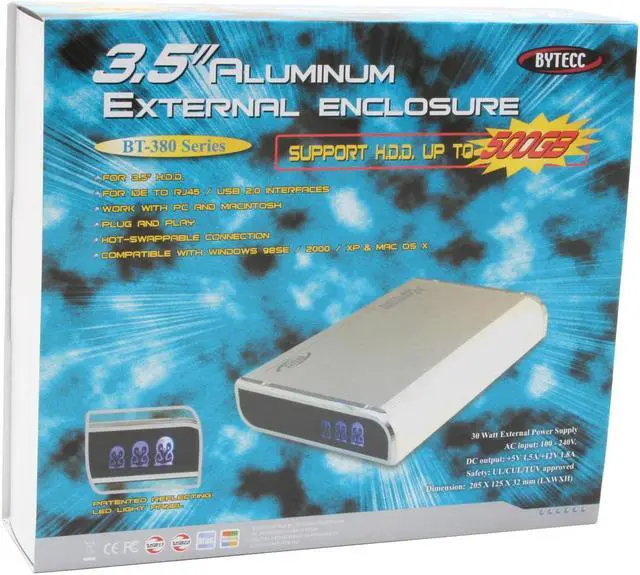 Alt view image 5 of 5 - BYTECC BT380(SILVER) Aluminum 3.5" IDE USB 2.0 & Ethernet NAS External Enclosure