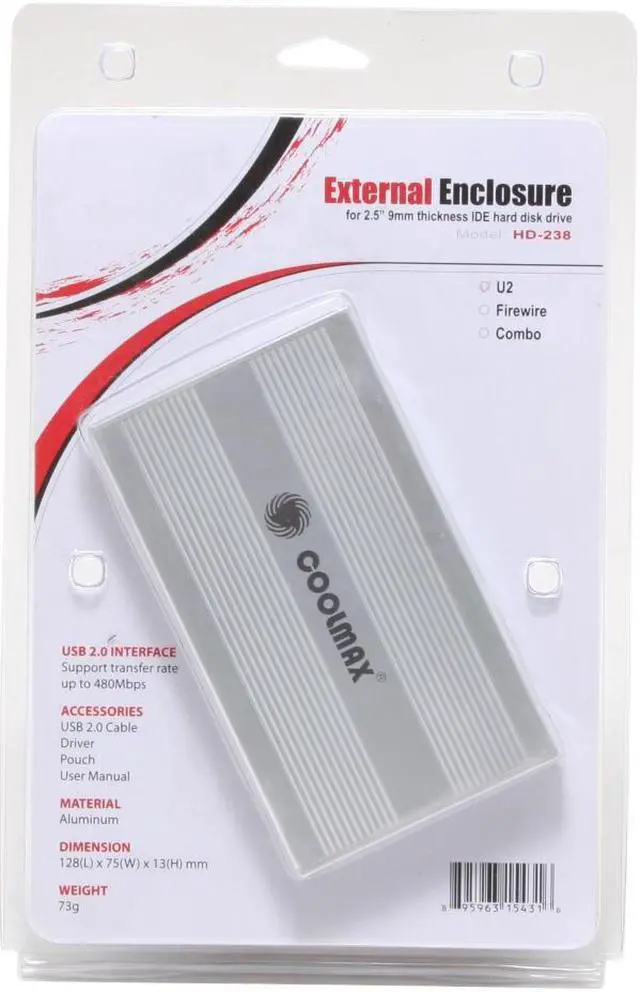 Alt view image 5 of 5 - COOLMAX HD-238-U2 Aluminum 2.5" USB2.0 mini External Enclosure