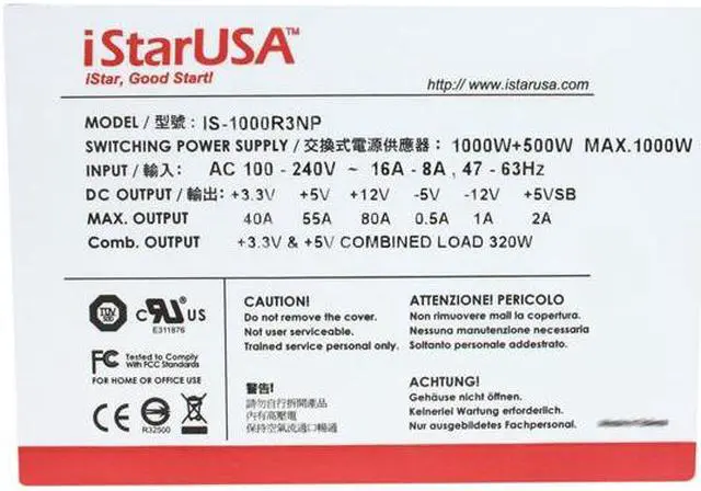 Alt view image 4 of 6 - iStarUSA IS-1000R3NP 24Pin 1000W Redundant 4U Server Power Supply - OEM