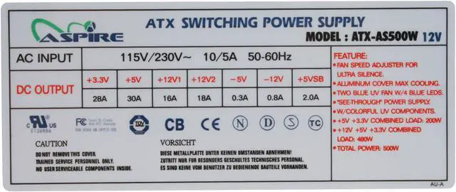 Alt view image 7 of 11 - APEVIA ATX-AS500W-SV 500 W ATX12V Power Supply