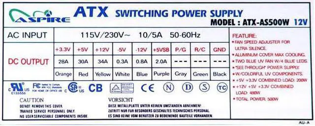 Alt view image 7 of 11 - APEVIA ATX-AS500W-BL 500 W ATX12V Power Supply