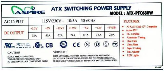 Alt view image 6 of 11 - APEVIA ATX-PFC680W-BL 680 W ATX12V / EPS12V SLI Ready Active PFC Power Supply