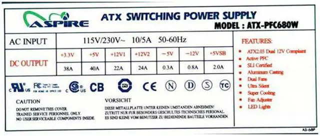 Alt view image 6 of 14 - APEVIA ATX-PFC680W-BK 680 W ATX12V / EPS12V SLI Certified CrossFire Ready Active PFC Power Supply