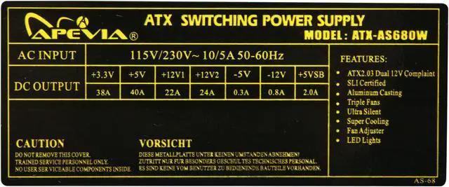 Alt view image 5 of 7 - APEVIA ATX-AS680W-BL 680 W ATX12V / EPS12V SLI Ready Power Supply