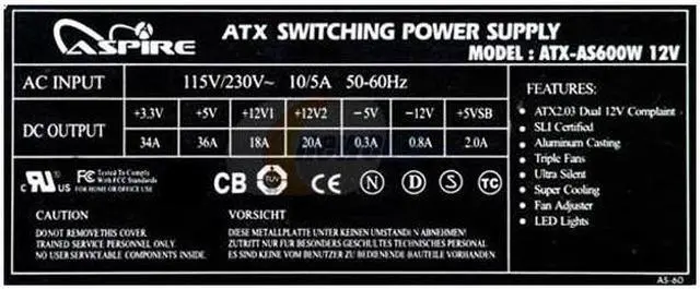 Alt view image 6 of 13 - APEVIA Dark Side ATX-AS600W-RD 600 W ATX12V / EPS12V SLI Certified CrossFire Ready Power Supply