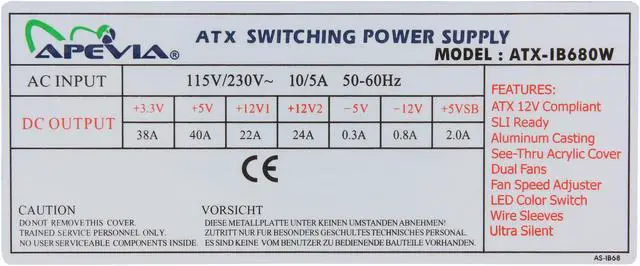 Alt view image 7 of 9 - APEVIA ICEBERG ATX-IB680W-BL 680 W ATX12V / EPS12V SLI Ready Power Supply With 3-Color LED Lights