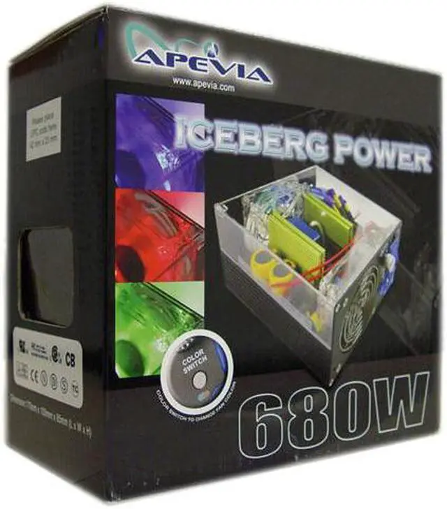 Alt view image 16 of 16 - APEVIA ICEBERG ATX-IB680W-GN 680 W ATX12V / EPS12V SLI Ready Power Supply With 3-Color LED Lights